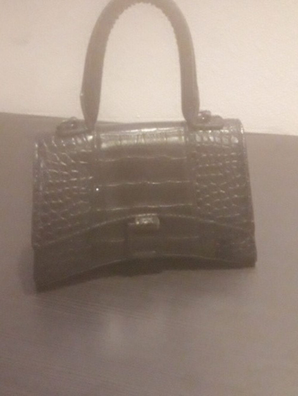 Balenciaga Black Croc-Embossed Top-Handle Satchel